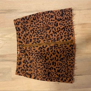Free People Zip Up Leopard Frayed Hem Mini Skirt